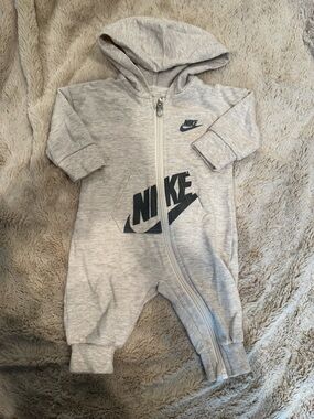 Nike Light Gray Hooded Baby Footie with Logo